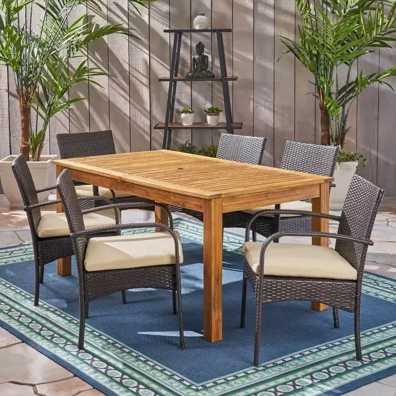 Christopher Knight Home Elmar Outdoor Acacia Wood and Wicker 7 Piece Expandable Dining Set