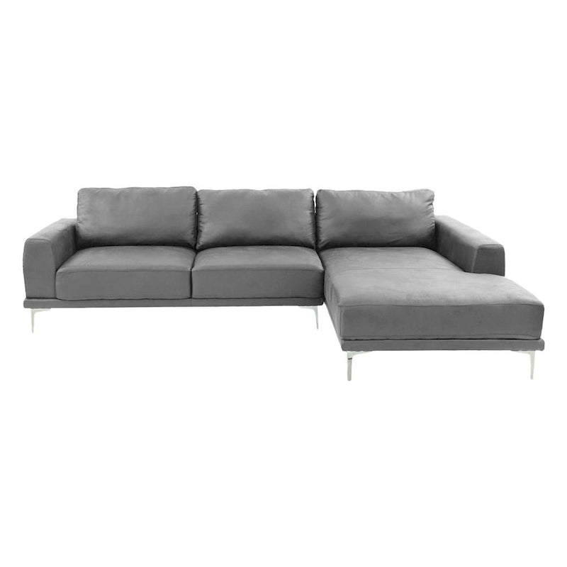 Kemy 2pc L Sectional Sofa Set w Chaise, Gray Faux Leather Upholstery