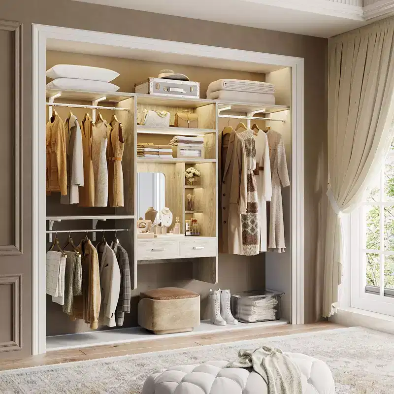 Wall-Mounted Closet System with Vanity Desk, 8FT Closet Organizer