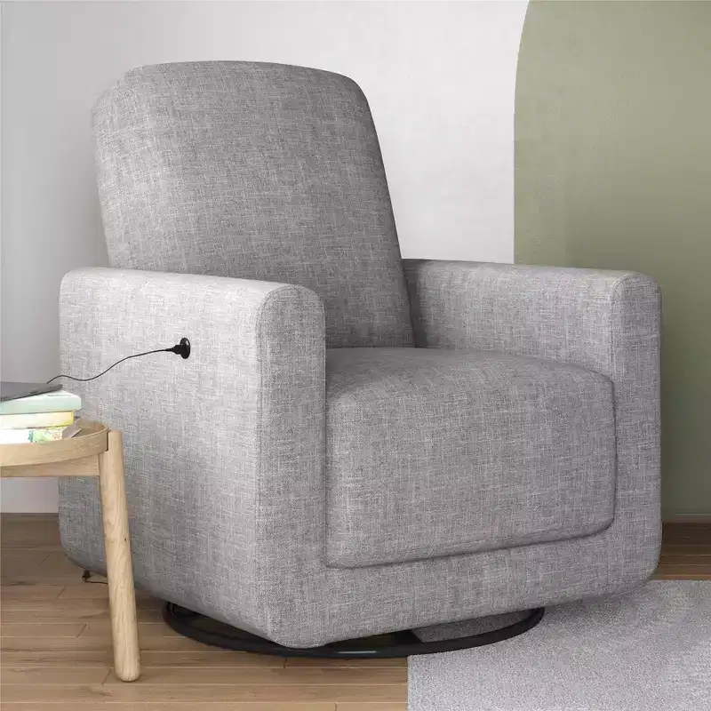 DHP Step Swivel Accent Chair with USB, Light Gray Linen