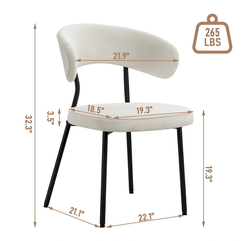 XINMICS Dining Chairs with Curved Backrest, Modern Fabric Upholstered Boucle Kitchen Dining Room Chairs Set of 2/4/6