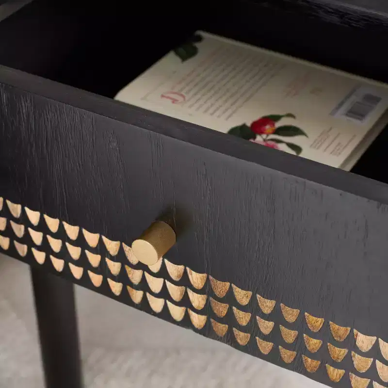 Black & Natural Mango Wood 1-Drawer Nightstand – For 1