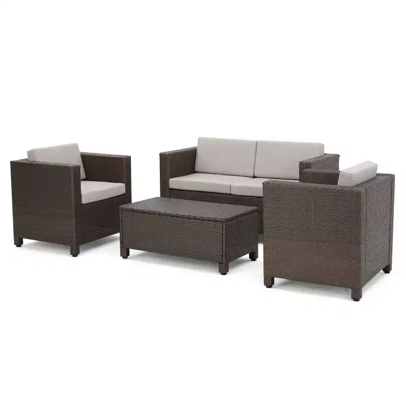 Puerta 4pc Wicker Chat Set & Cover: Steel Frame, Weather-Resistant, Includes Cushions - Christopher Knight Home