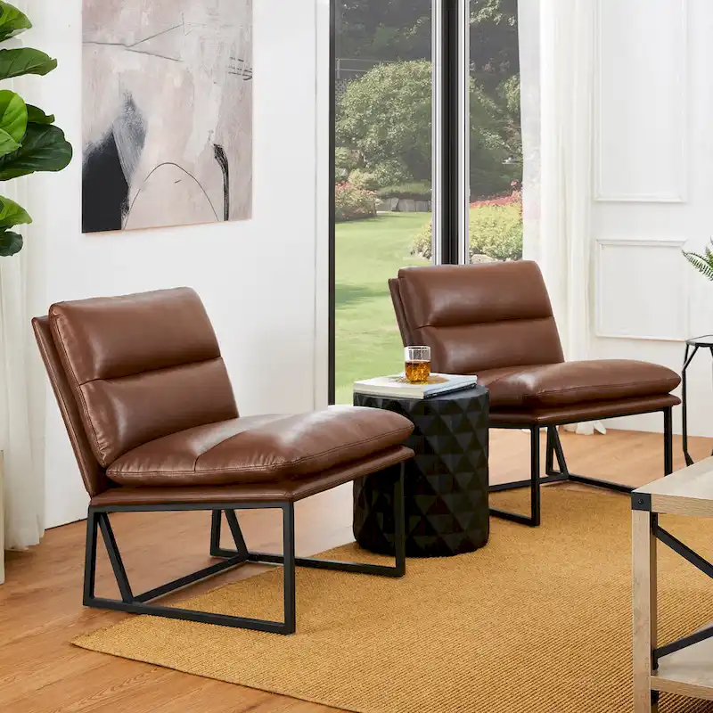 Glitzhome Set of 2 30.25H Modern Ergonomic PU Accent Armless Chair