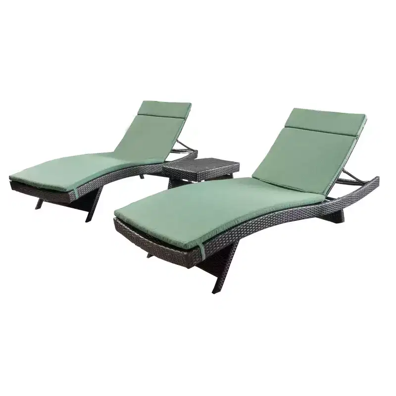 GDFStudio Olivia Multibrown 3 Piece Armless Chaise Lounge Chat Set with Cushions