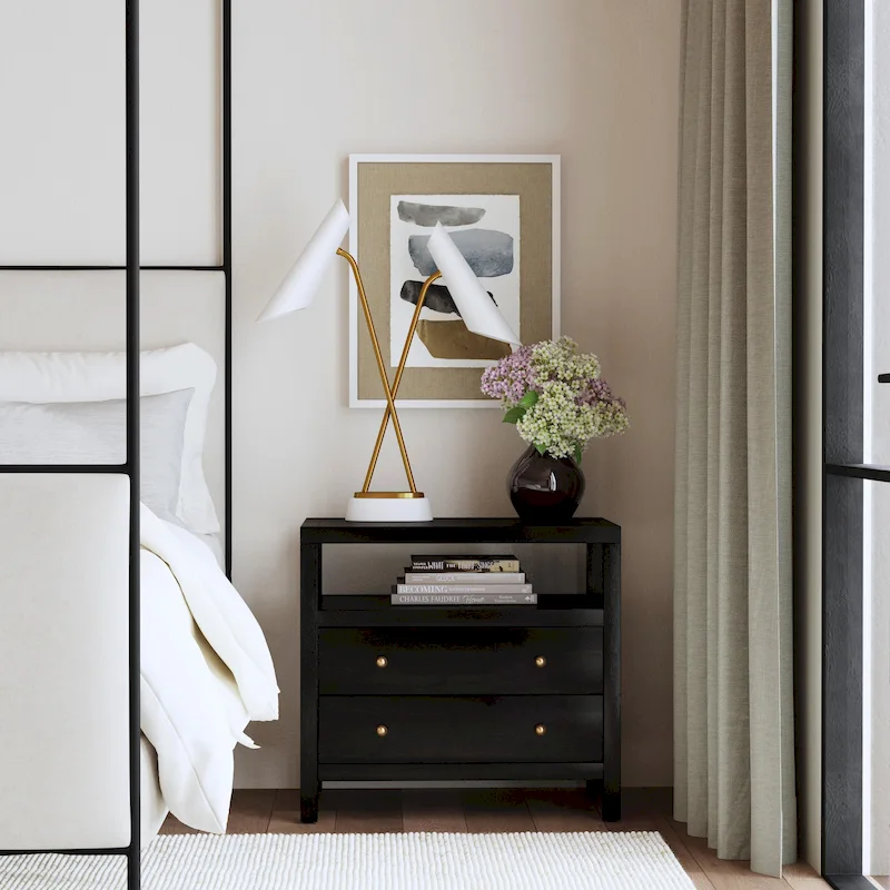 2-Drawer Wood Wide Nightstand