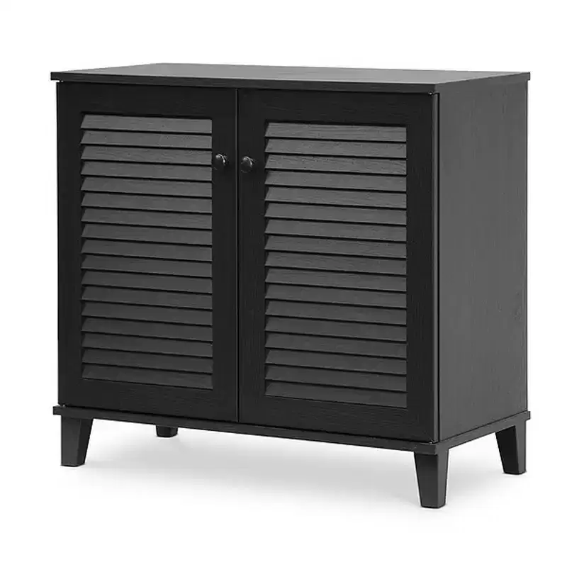 Espresso Shoe Storage Cabinet - Wood Composite, Freestanding Organizer for 16 Pairs