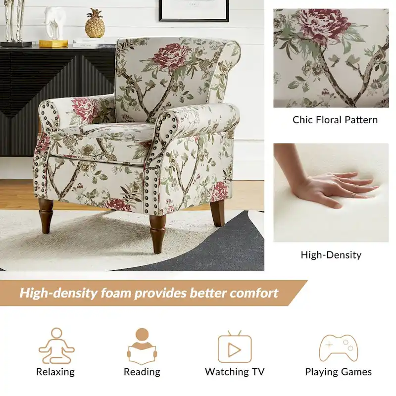 Nyctelius Traditional Polyester Accent Arm Chair with Pattern and Nailhead Trim Set of 2 by HULALA HOME