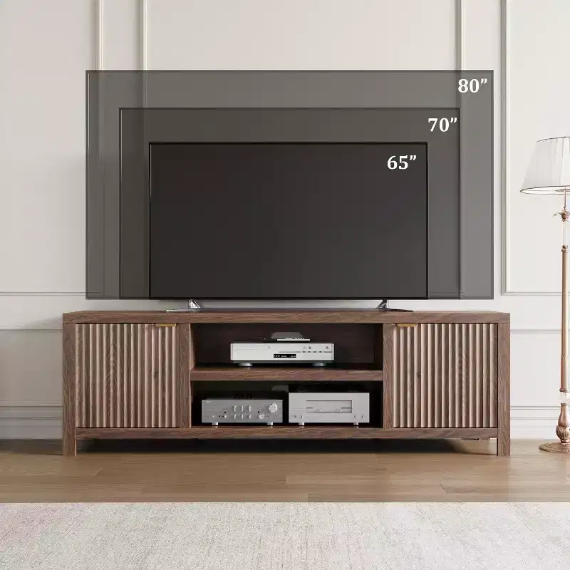 Fluted TV Stand for 80 Inch TVs - Modern Media Console with Storage