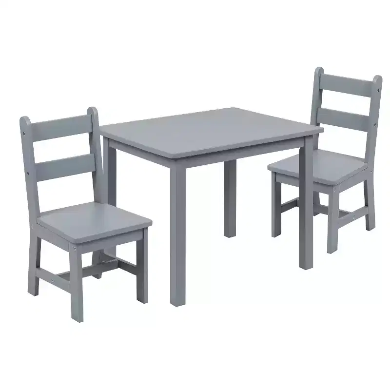 Emma and Oliver Kids 3 Piece Solid Hardwood Table and Chair Set for Playroom, Kitchen