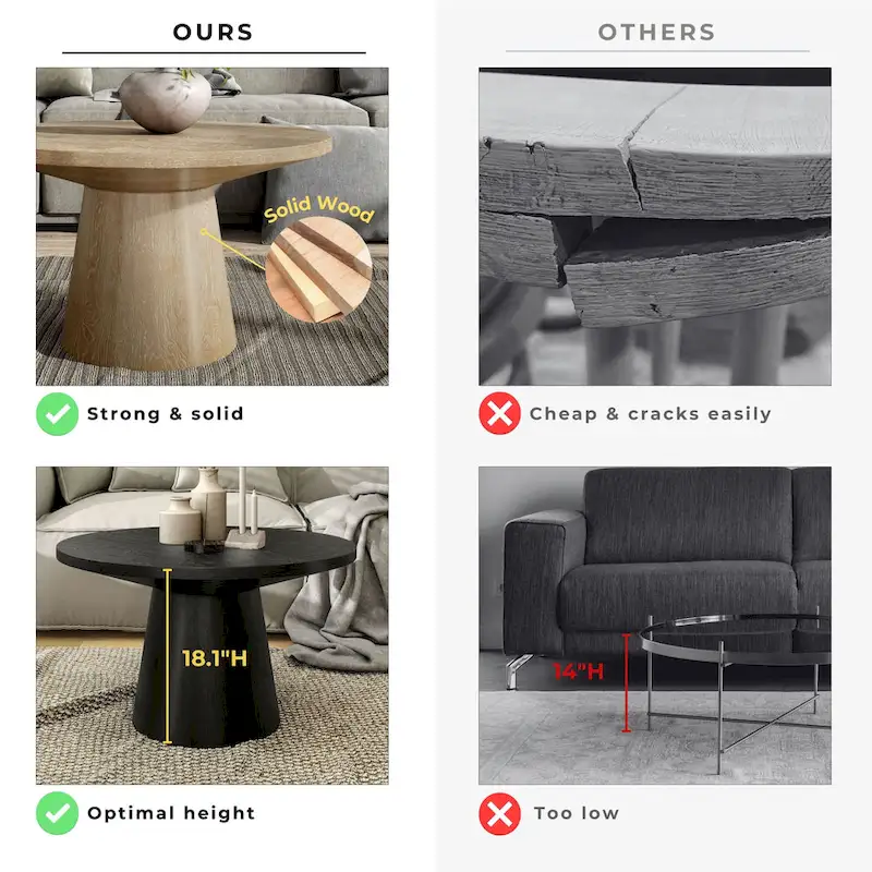 Furniture of America Vitten Modern Round Solid Wood Pedestal Coffee Table