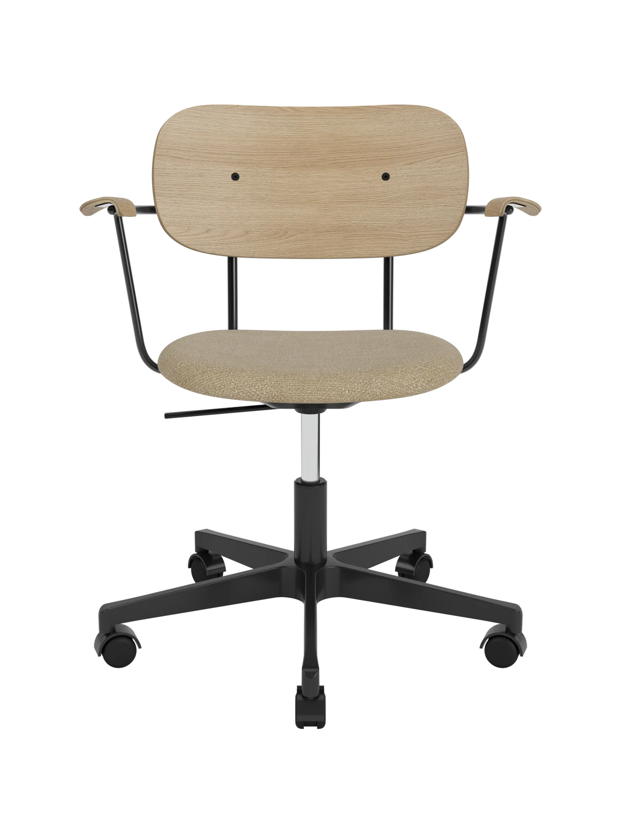 Task Chair, Upholstered Seat with Armrests Black Swivel Base