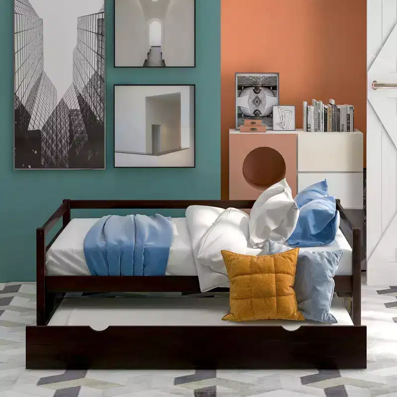 Modern Design Twin Size Wooden Daybed with Trundle, Sturdy Construction