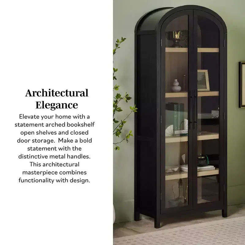 76" 5 Shelf Arched Bookcase Cabinet