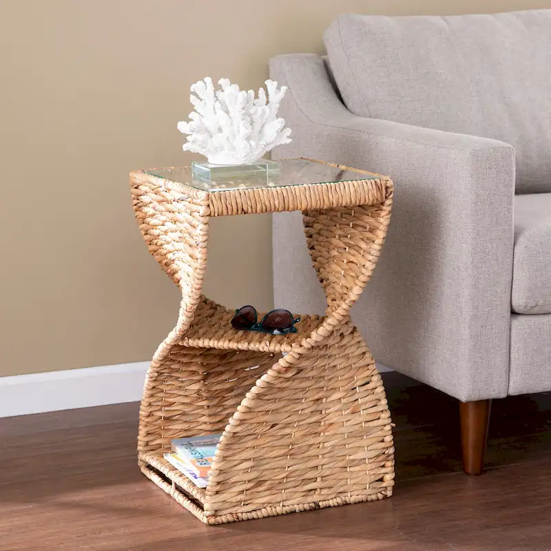 Coastal Natural Woven Fiber Side Table