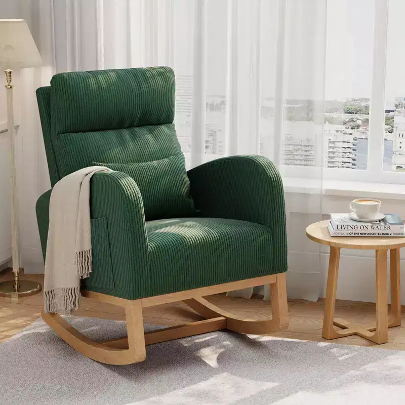Modern Nursery Glider Rocking Chair with Side Pockets & Pillow – Ergonomic, 300 lb Capacity