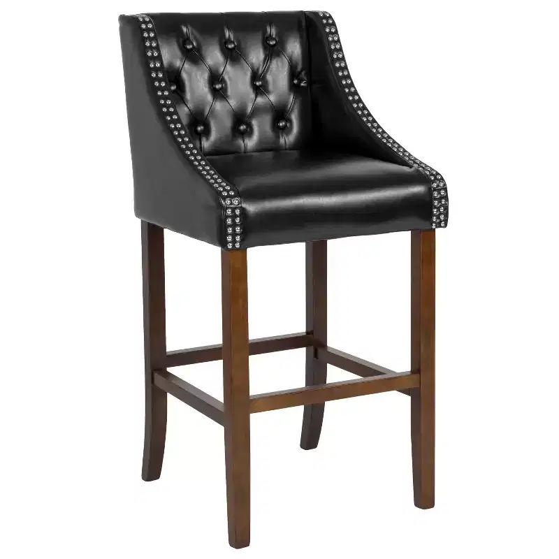 Merrick Lane Upholstered Barstool 30 High Transitional Tufted Barstool with Accent Nail Trim