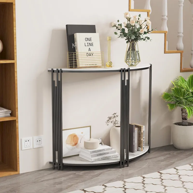 40 Inch Half Moon Console Table Sintered Stone-top Table for Entryway - 39.4x30.7 inch