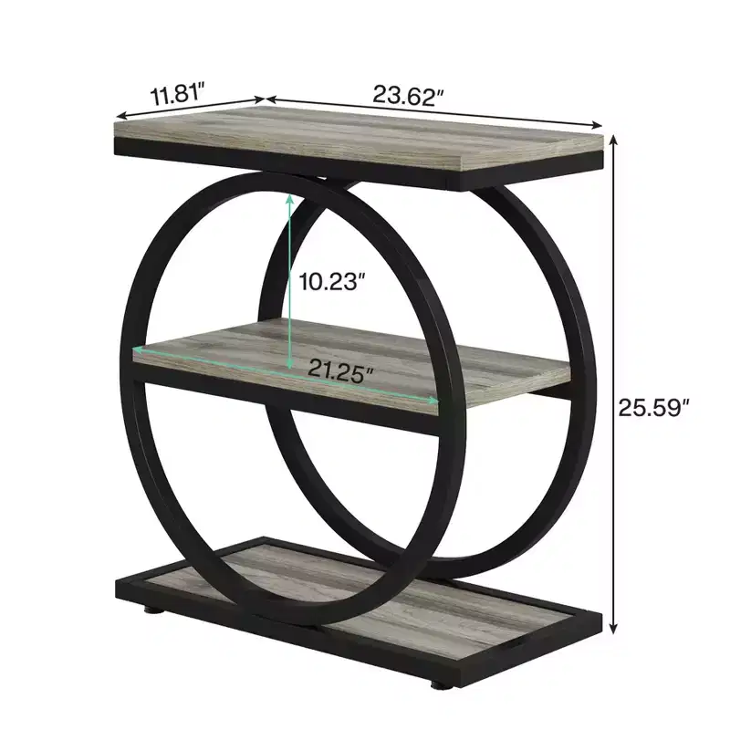 Industrial 3 Tier Sofa Side Table Slim Design Multifunctional Home Use