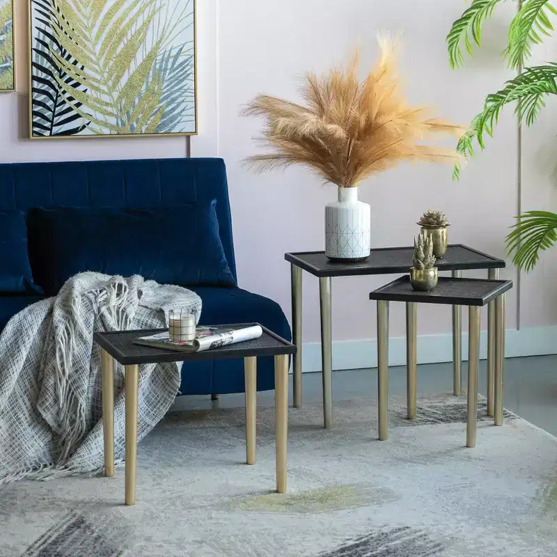 GDFStudio Eloam Boho Rattan and Wood Nesting Table (Set of 3)