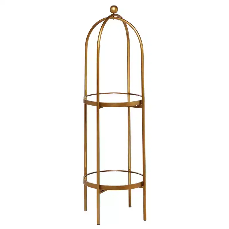 Glam Metal Shelving Unit Gold, Luxury 2-Tier Bookcase, No Assembly Required