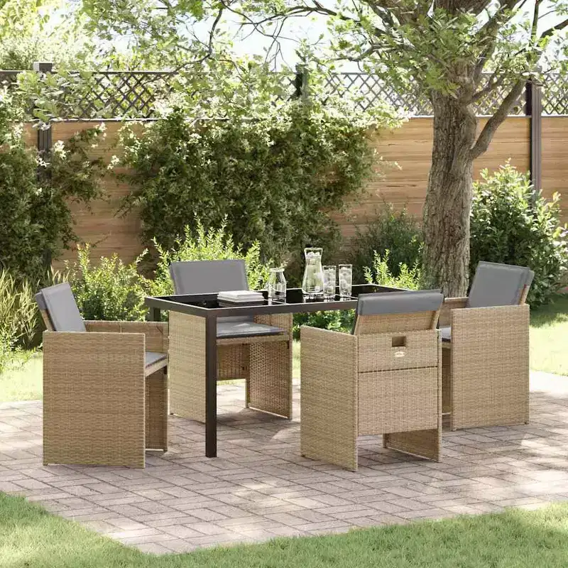 vidaXL Garden Dining Set with Cushion 5 pcs Beige Poly Rattan