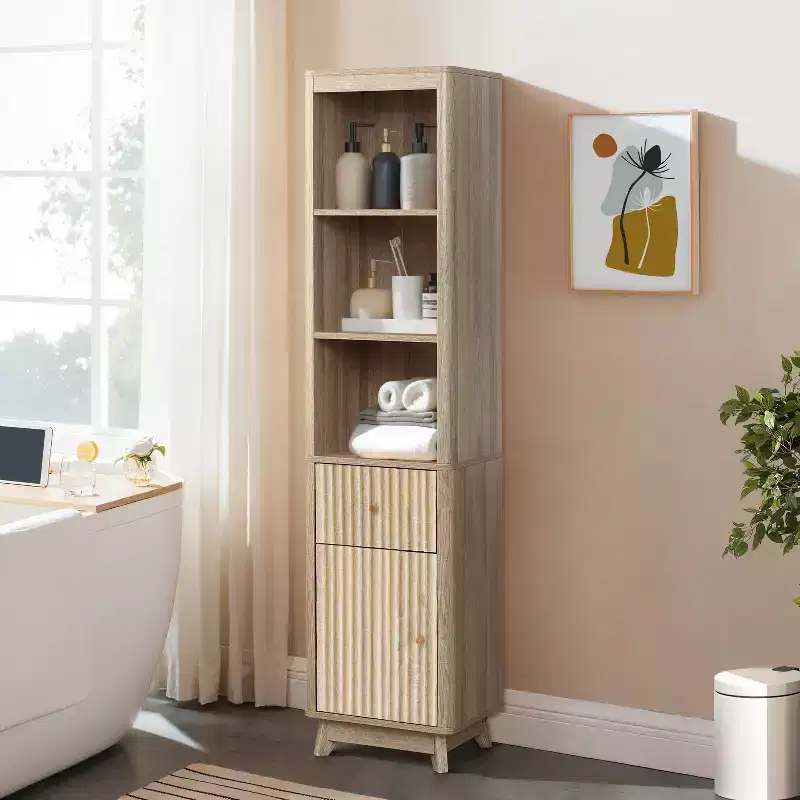 Tall Bathroom Tower Cabinet with Drawer and Door
