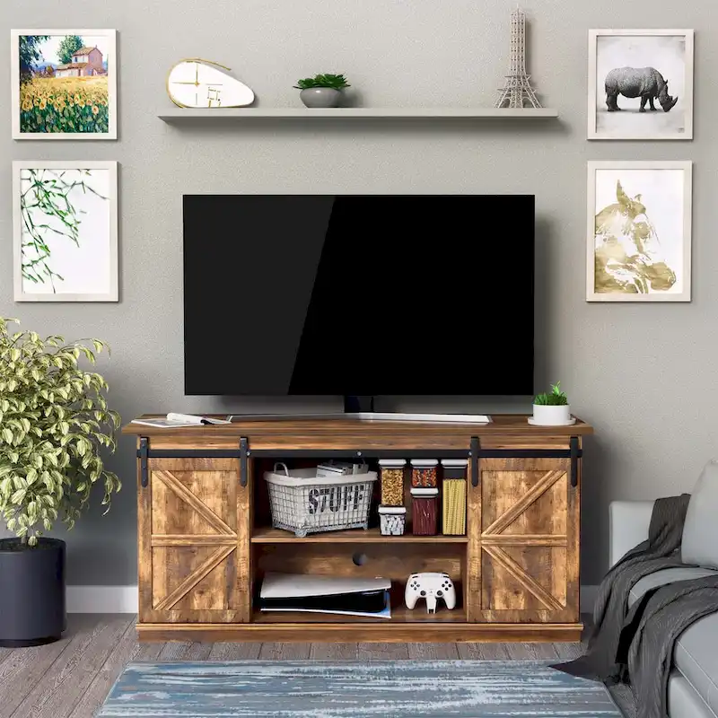 TV Stand, White / Espresso / Oak, Barn Door Style, Fits 43