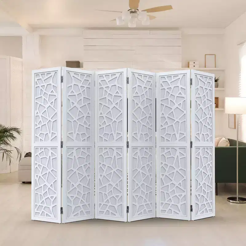 6 Panel Room Divider, Non-Woven Fabric Privacy Screen - White