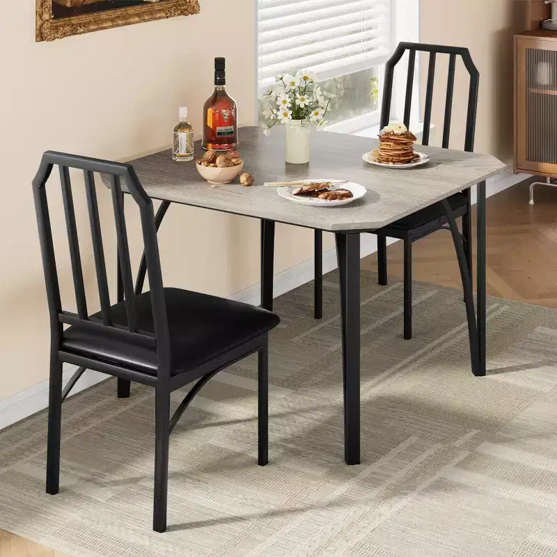 Square Dining Room Table Set with Upholstered Chairs  Kitchen Table for Home, Apartment, Small Space
