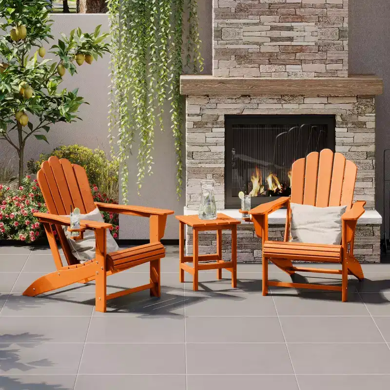 WestinTrends Highland 3-Piece Orange Adirondack Chair Set with Cup Holder and Table