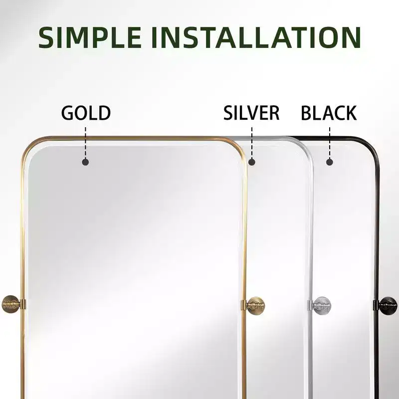 PexFix 36 x 24 Iron Rectangle Silver Pivot Wall Mirror Tilting Bathroom Vanity Mirror Metal Framed Adjustable Two-way mirror for Bedroom Living Room