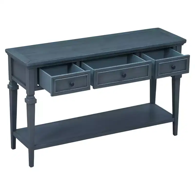Whisen Classic Retro Style Console Table with 3-Top Drawers and Open Shelf