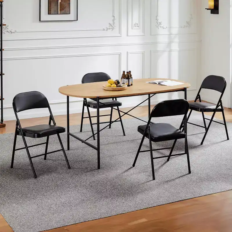 Folding Chair 4Pcs Leather Padded Outdoor Indoor for Home Office Party Comfy Black