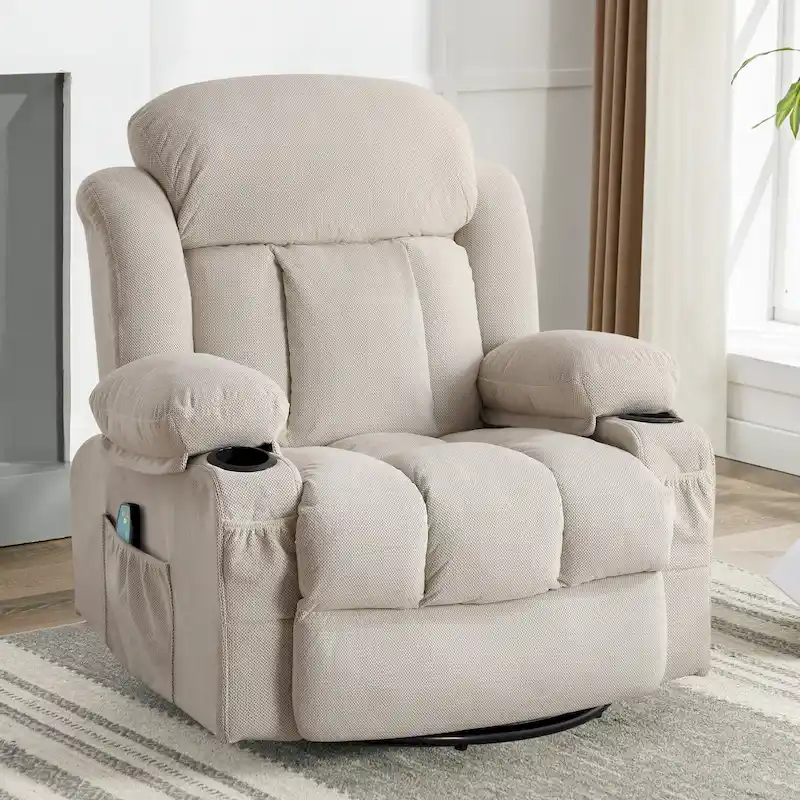 Manual Recliner Chair with Massage, Heat & 360° Swivel