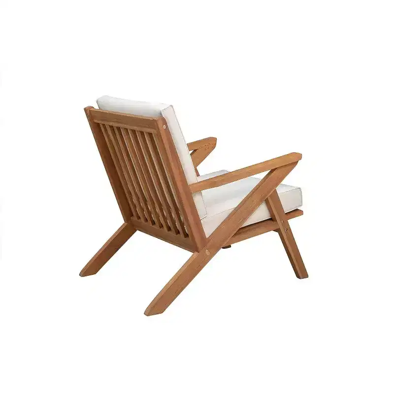 Balkene Home 62969 Oslo Wooden Armchair Cream Colored Cushion Artfully Angled Arms Modern Scandinavian Collection Indoor Outdoor Furniture