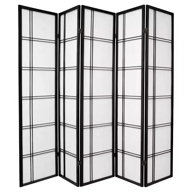 6 ft. Tall Double Cross Shoji Screen Black (5 Panels) Oriental Furniture: Hardwood Frame, Metal Hardware, No Assembly Required