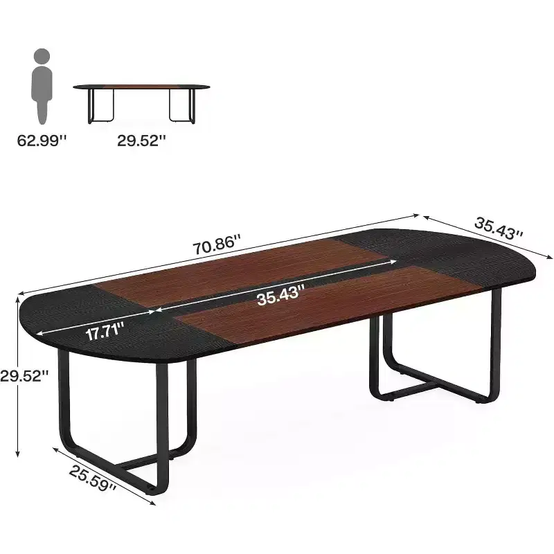 Lantine 6FT Conference Table, Large Modern Oval Shaped Meeting Table for Seminar, Office Meeting Walnut & Black
