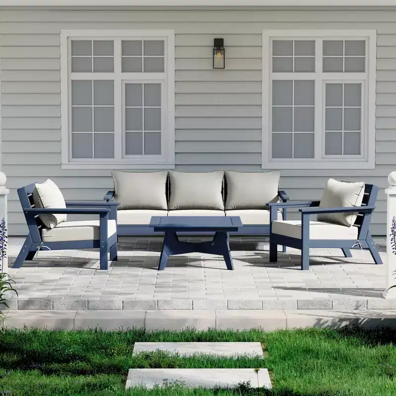 WestinTrends Avalon Outdoor 6-Piece Modular Sectional Patio Furniture Sofa Set, Navy Blue/White