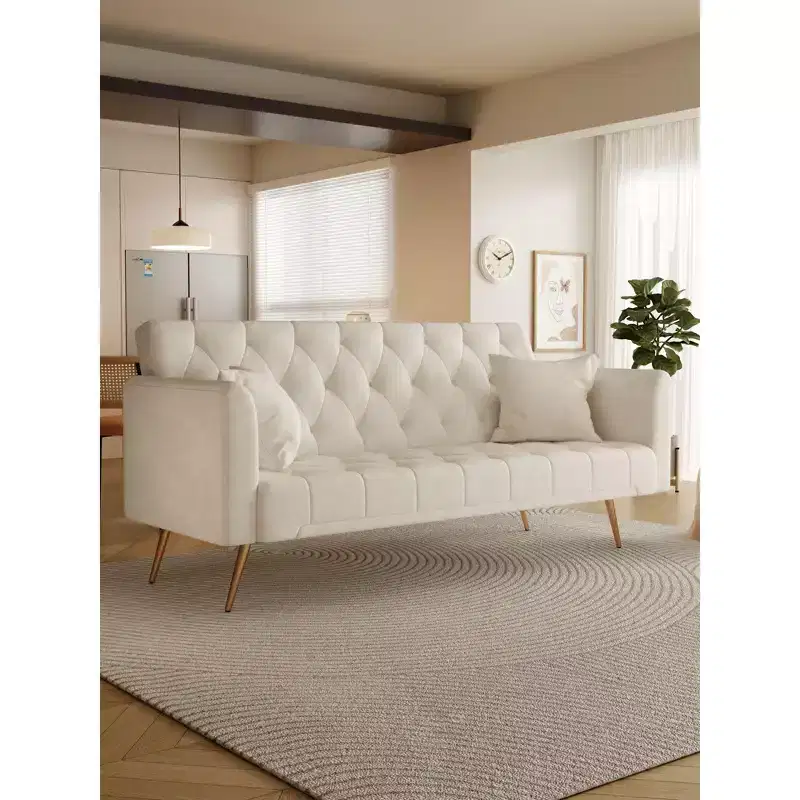 Okak American Style Button Tufted Convertible Sofa Bed with Adjustable Back,Velvet Upholstered Sleeper Couch for Living Room,Apartment