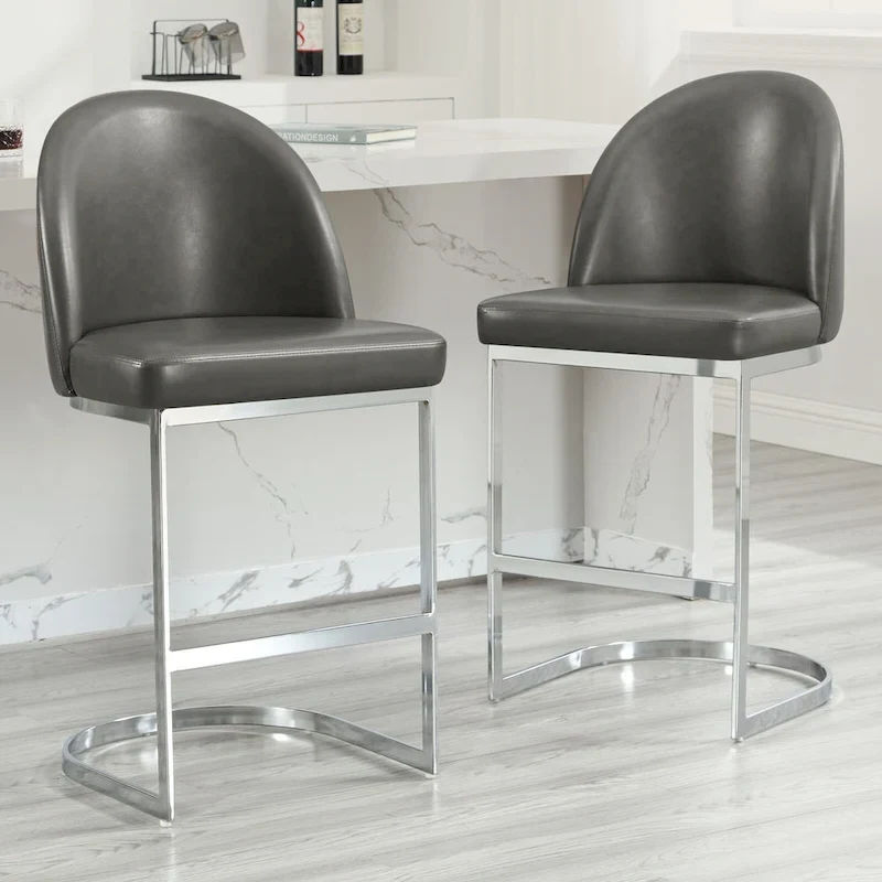 26 Faux Leather Upholstered Counter Height Bar Stools with Metal Legs - 38.8H x 17.9W x 20.9D