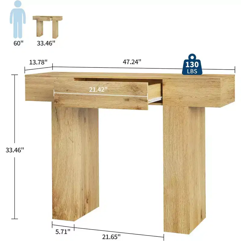 47 Console Table with Drawer, Farmhouse Sofa & Entryway Table for Narrow Hallway & Living Room