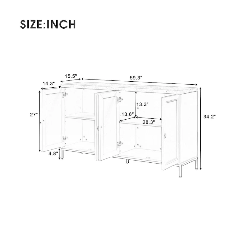 59 Sideboard Buffet Cabinet with Adjustable Shelf