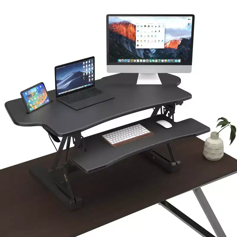 Mount-It! Height Adjustable Standing Desk Converter | 48 Wide Tabletop Sit Stand Desk Riser with Gas Spring | Stand Up Workstation Fits Dual Monitors