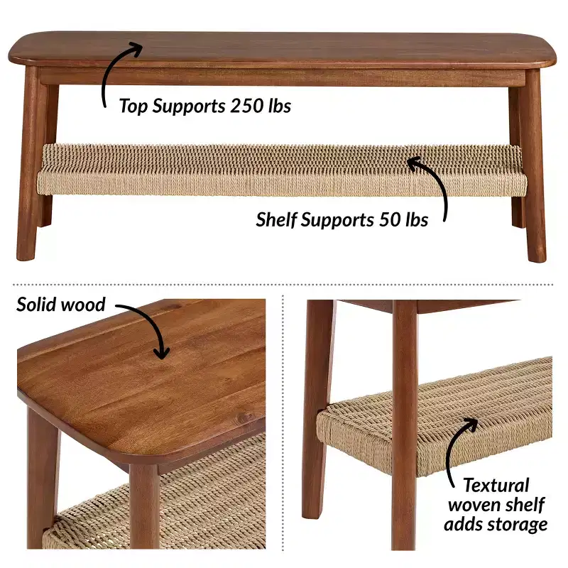 Alaterre Calais 48in Acacia Wood Bench, Chestnut