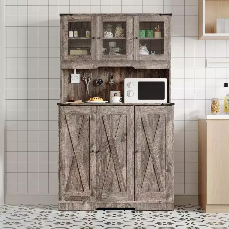 Freestanding Kitchen Pantry Cabinet with Acrylic Doors, 70'' Kitchen Hutch Storage Cabinet with Microwave Stand, Cupboard Coffee Bar Food Pantry
