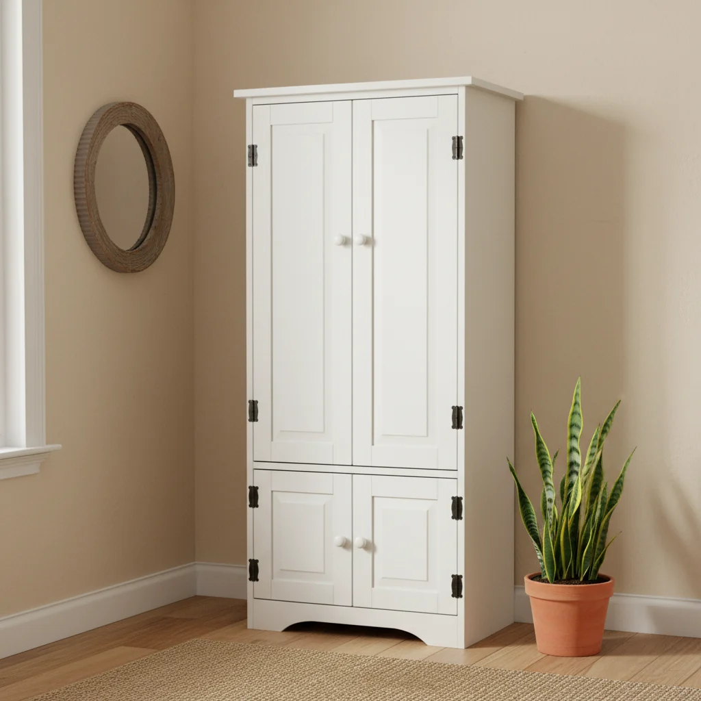 Storage Cabinet with Adjustable Shelves, Freestanding Bookcase with Doors, Living Room or Office