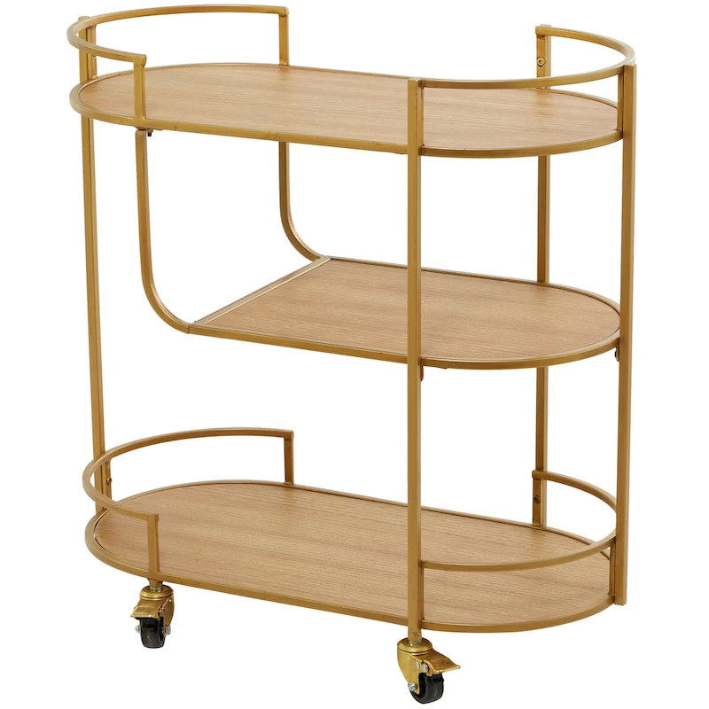 Wood Rolling 3 Shelves Bar Cart with Handles - Gold - Roche River Decor - 15W x 30L x 30H