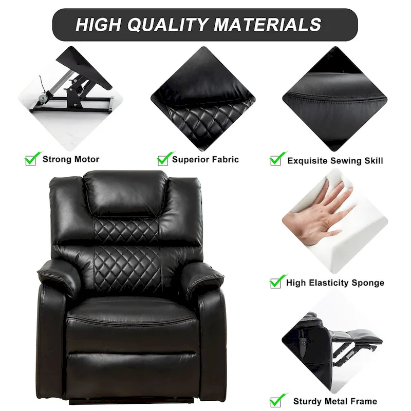 35.5W Dual Electric Power Lift Recliner,Massage&Heat,180 degrees