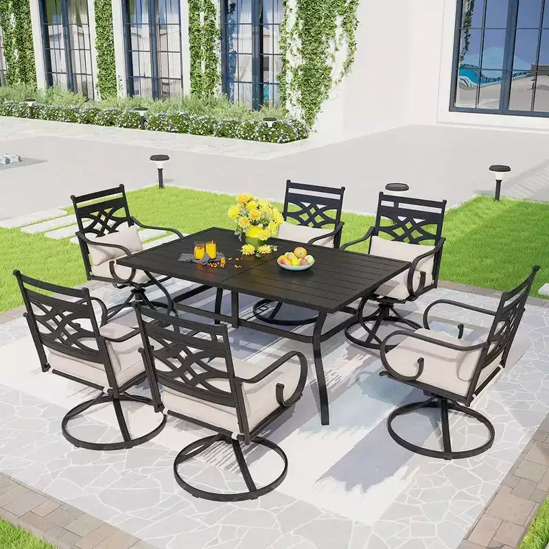 Captiva Designs 7pc Steel Outdoor Patio Dining Set with Swivel Chairs & Cushions Black: Rust-Resistant, Water-Resistant Set